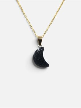 BLUE GOLDSTONE MOON NECKLACE (GOLD)